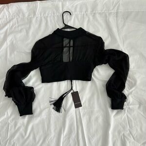Black Sheer Long Sleeve Crop Top